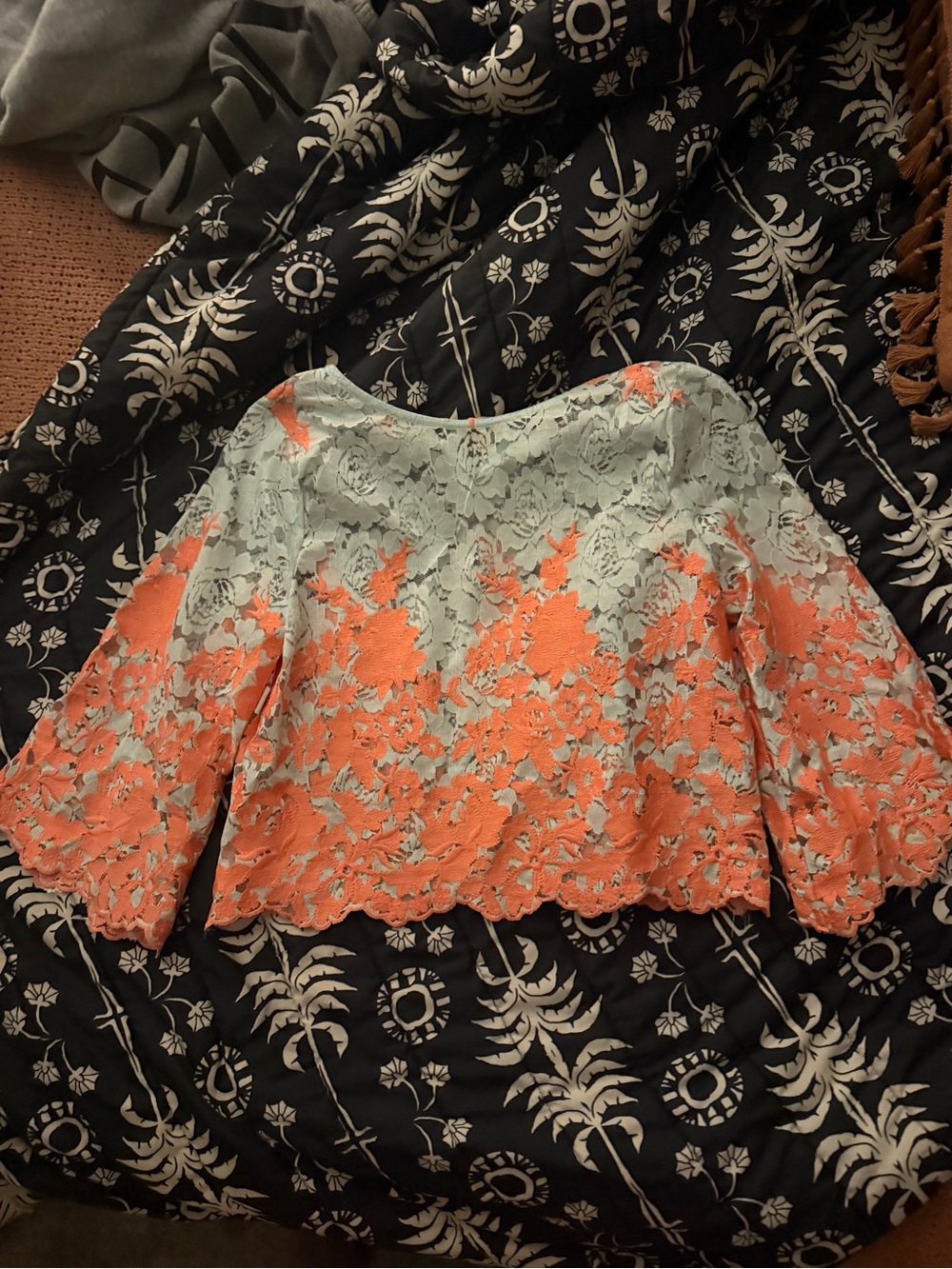 Eva Franco Lacey Crop Bell-Sleeve Top